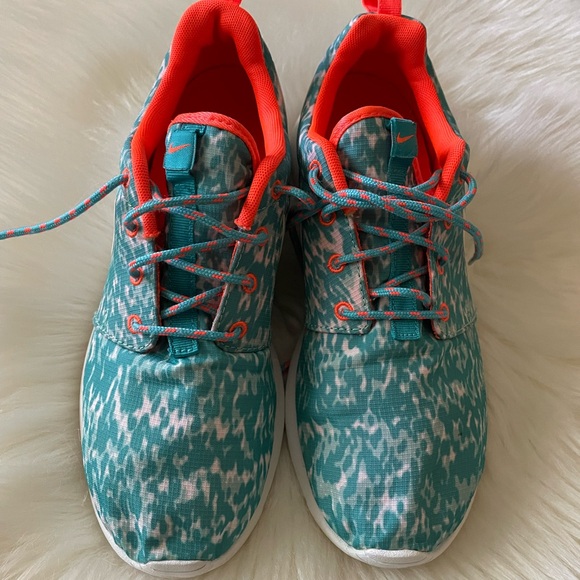 Nike Rosherun Roshe Run Print Hyper Turquoise Orange Flyknit One Womens Camo - Picture 4 of 10